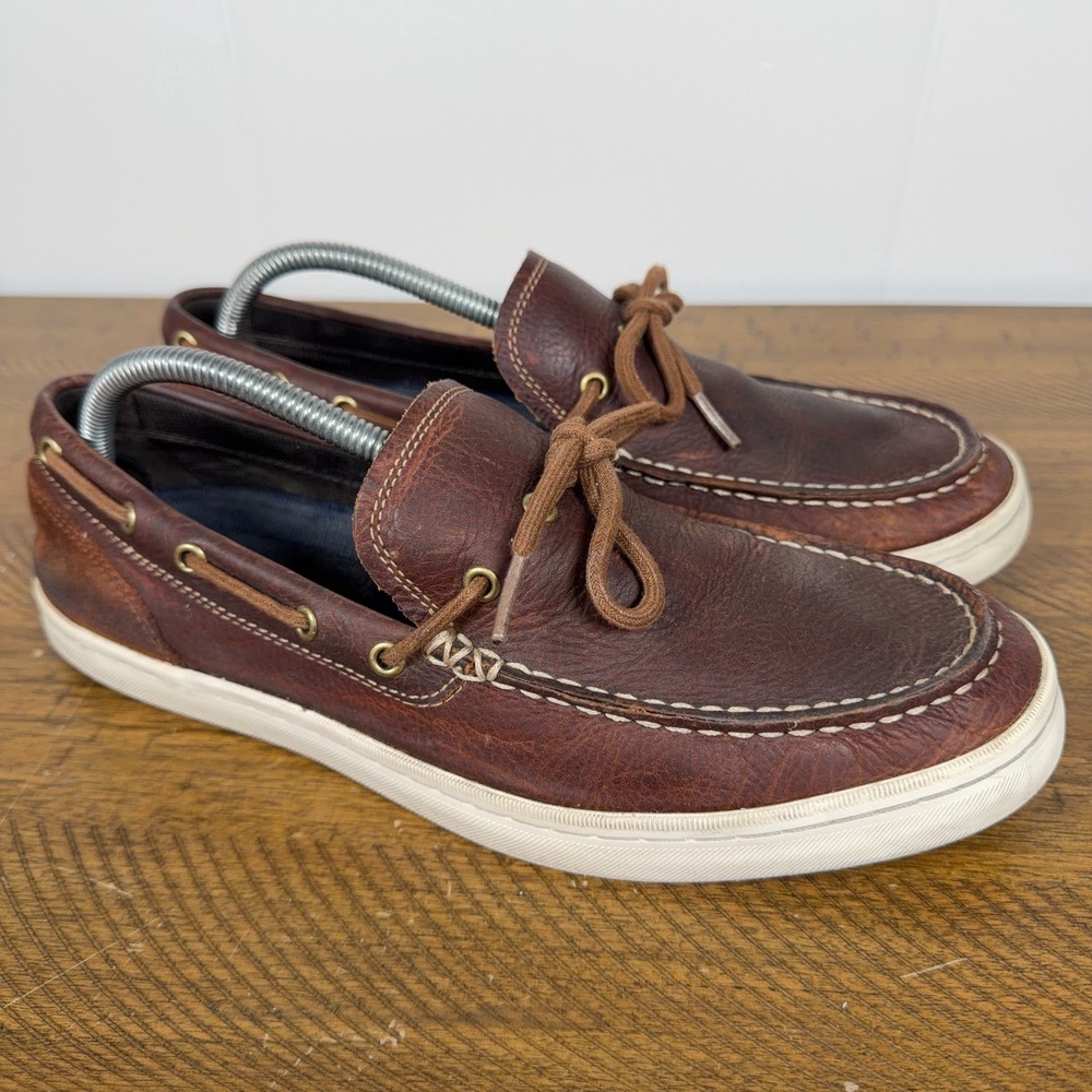 Cole Haan Boat Shoes Mens 9.5M Brown Nantucket Leather Lace Up Casual Loafer‎